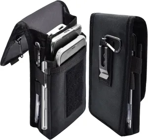 Dual Phone Holster,Belt Phone Pouch, Large Smartphone Pouch Cell Phone Holder, Multi-Purpose Tactical Cell Phone Holder for Work, Hiking, Camping, Barbecue, Rescue (Black)
