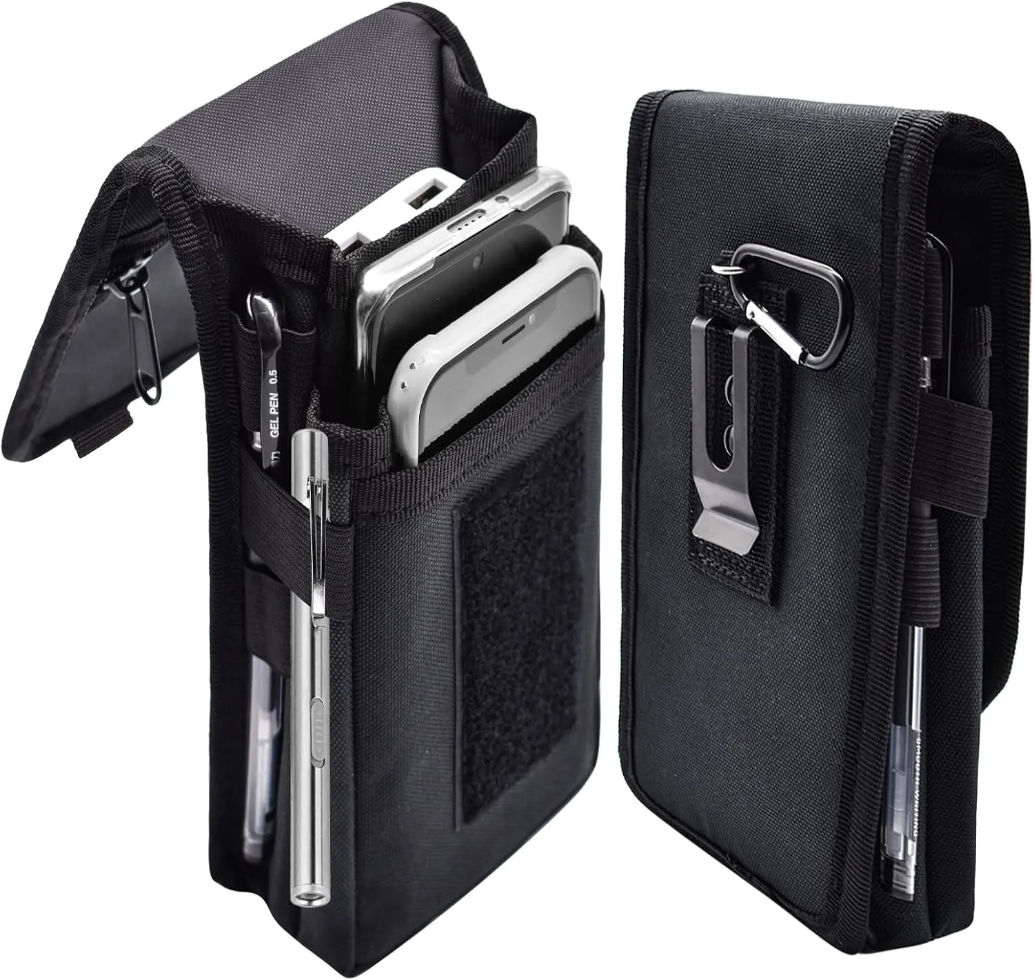 Dual Phone Holster,Belt Phone Pouch, Large Smartphone Pouch Cell Phone Holder, Multi-Purpose Tactical Cell Phone Holder for Work, Hiking, Camping, Barbecue, Rescue (Black)