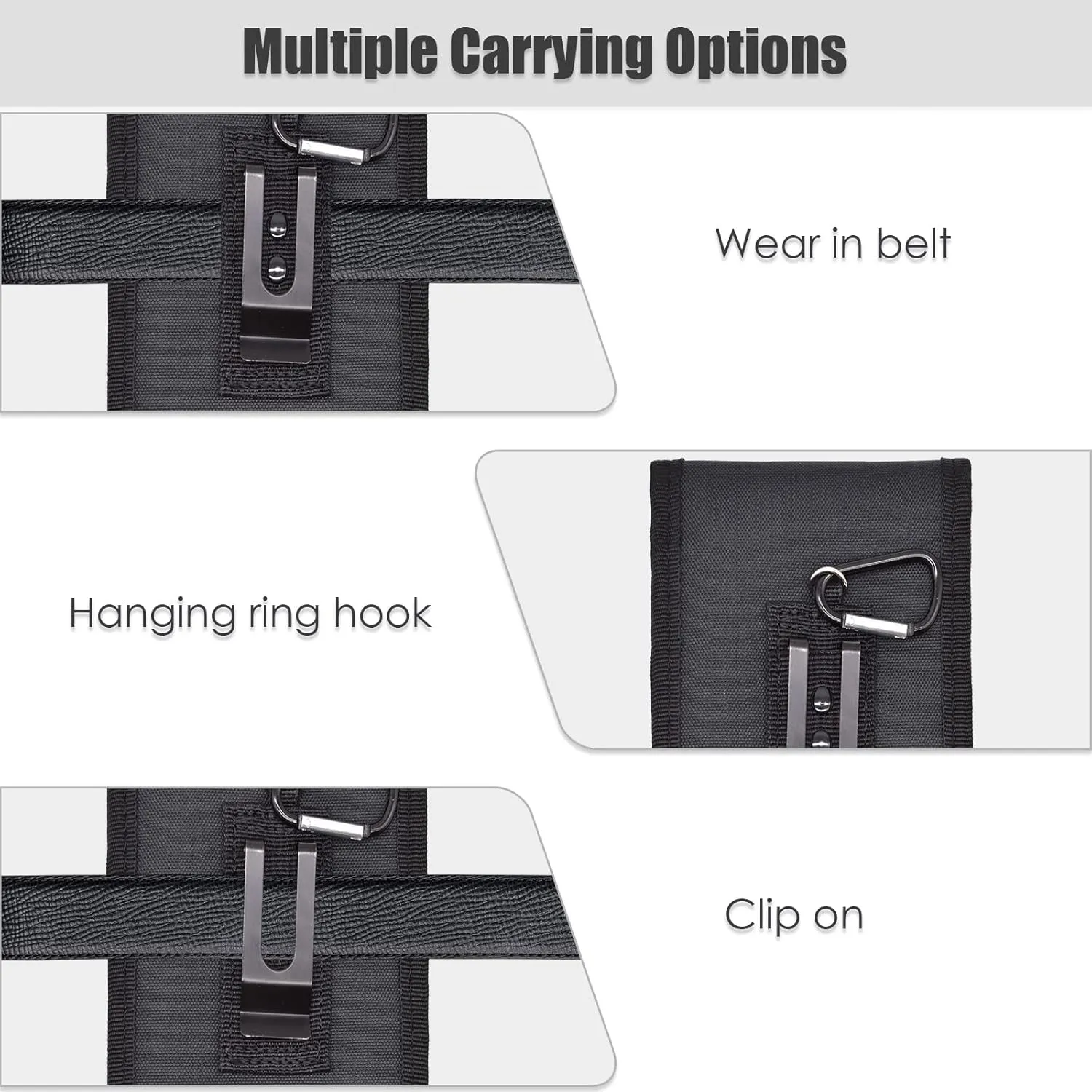 Dual Phone Holster,Belt Phone Pouch, Large Smartphone Pouch Cell Phone Holder, Multi-Purpose Tactical Cell Phone Holder for Work, Hiking, Camping, Barbecue, Rescue (Black)