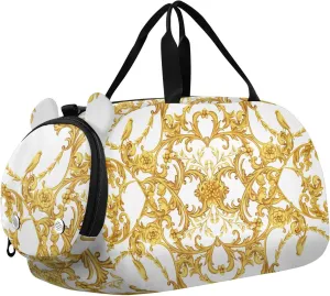 Duffel Bags for Boys Girls Golden Baroque Floral Dance Bag Small Gym Bags for Kids Teens