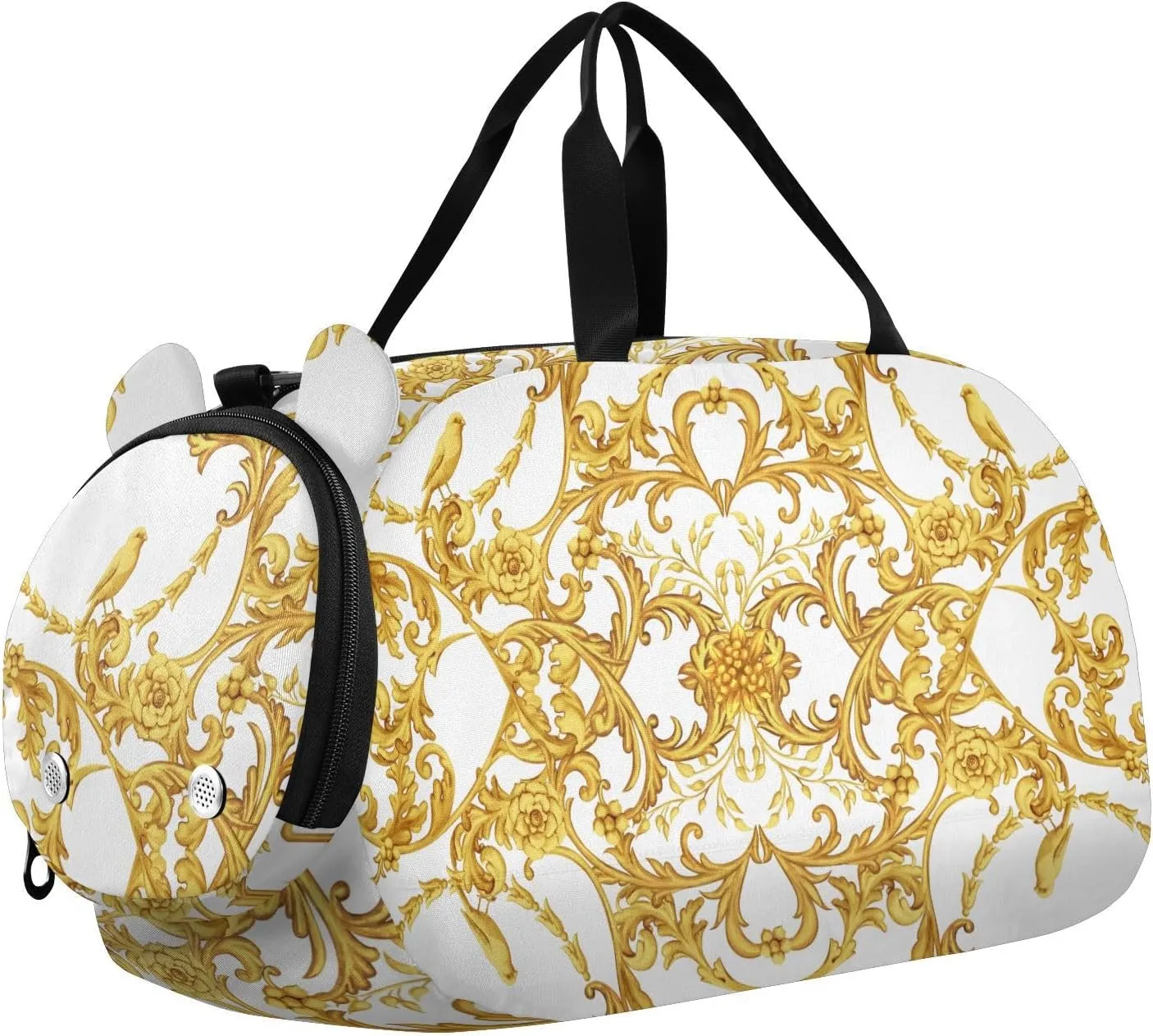 Duffel Bags for Boys Girls Golden Baroque Floral Dance Bag Small Gym Bags for Kids Teens