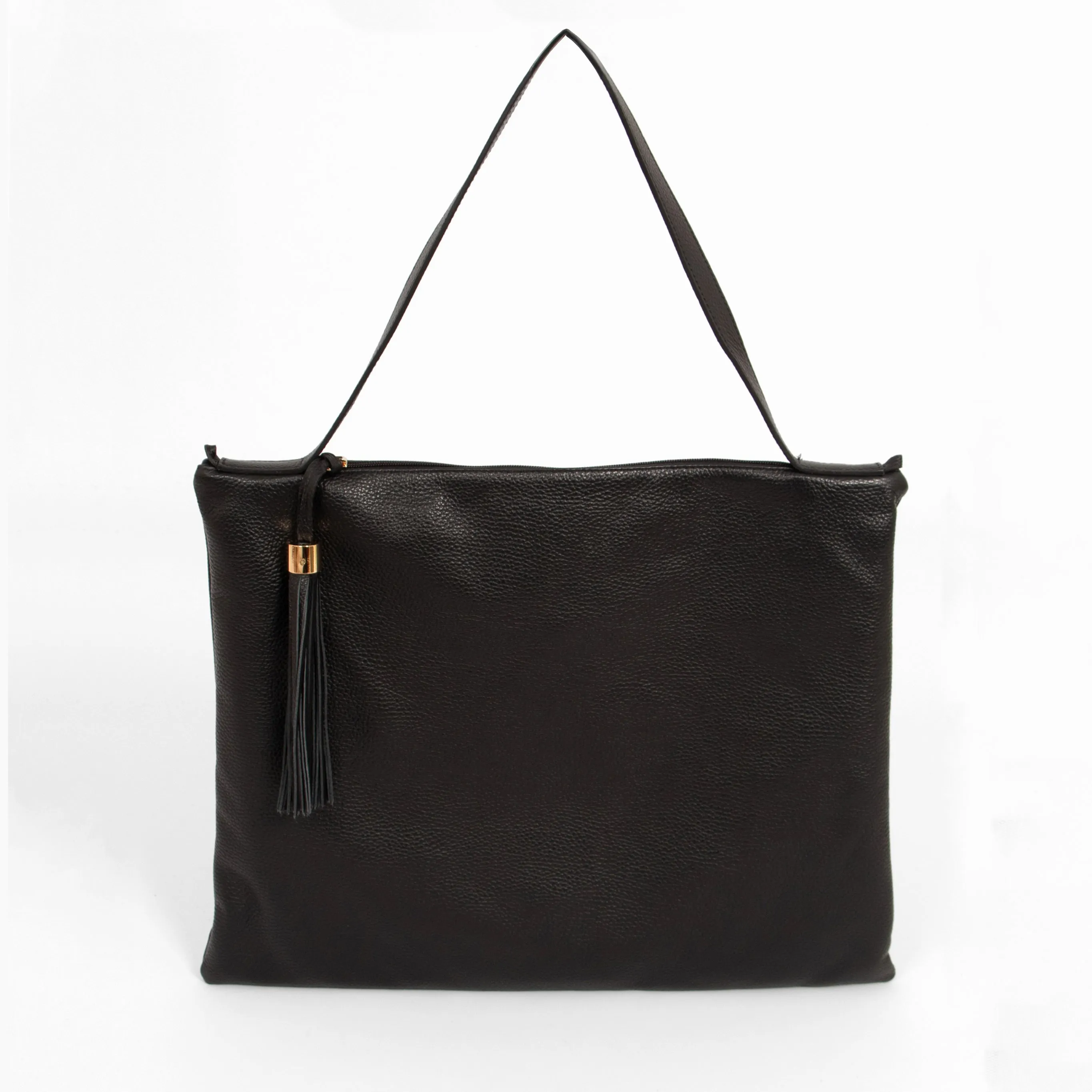 Dulce Italian Leather Large Tote Bag - Black, Pebbled