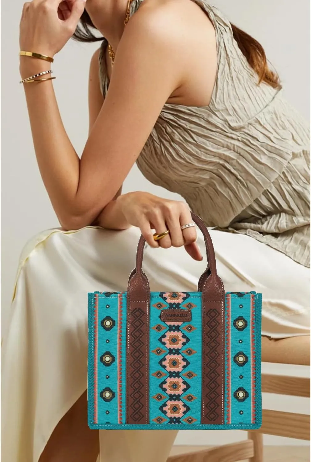 Dyalsa Tote Bag for Women Canvas Western Printed Purses Shoulder Boho Aztec Handbags with Ajustable Shoulder Strap