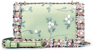 Elegant Embroidered Chain Crossbody Bag Stylish & Comfortable Shoulder Bag Pearls Chain Crossbody Bag for Any Occasion