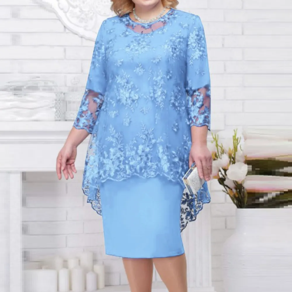 Elegant Lace Embroidery 3/4 Sleeve Lady Evening Dress