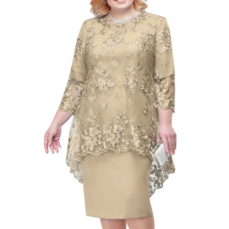 Elegant Lace Embroidery 3/4 Sleeve Lady Evening Dress