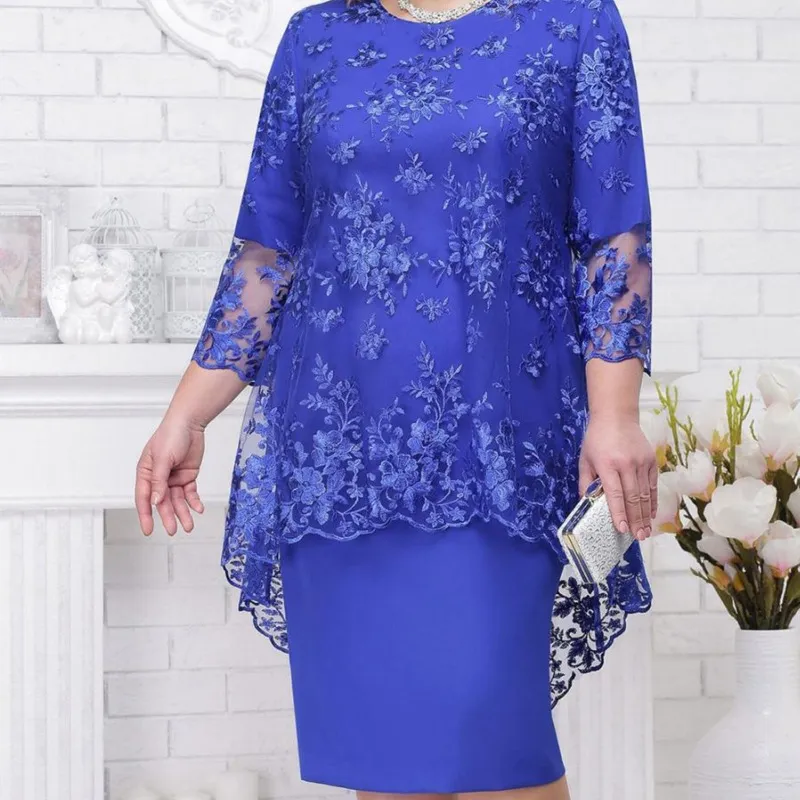 Elegant Lace Embroidery 3/4 Sleeve Lady Evening Dress
