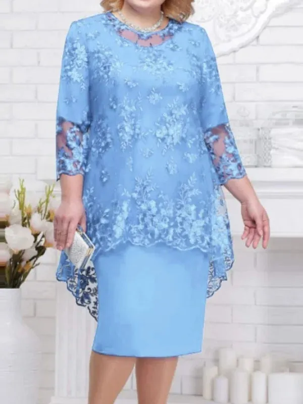 Elegant Lace Embroidery 3/4 Sleeve Lady Evening Dress
