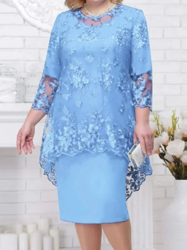 Elegant Lace Embroidery 3/4 Sleeve Lady Evening Dress