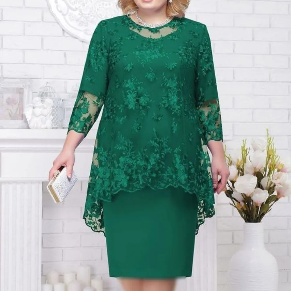Elegant Lace Embroidery 3/4 Sleeve Lady Evening Dress