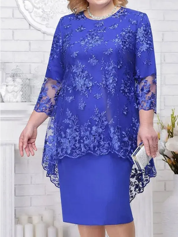 Elegant Lace Embroidery 3/4 Sleeve Lady Evening Dress
