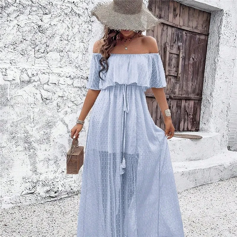 Elegant Solid Color Off-Shoulder Slit Dress