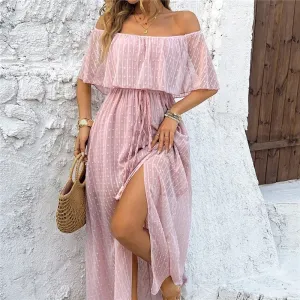 Elegant Solid Color Off-Shoulder Slit Dress