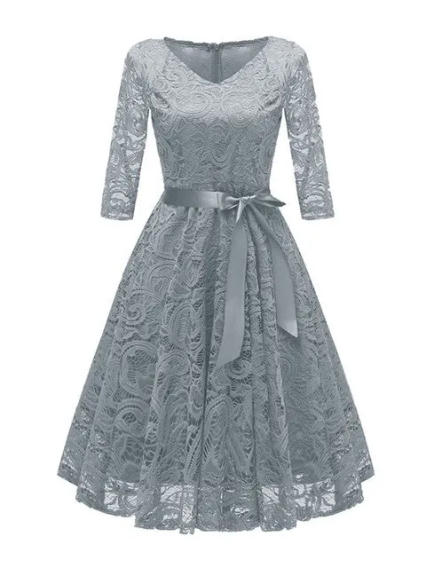 Elegant  V-neck Lace Evening Party Swing Dress