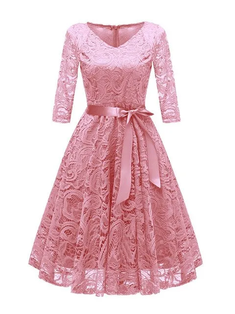 Elegant  V-neck Lace Evening Party Swing Dress