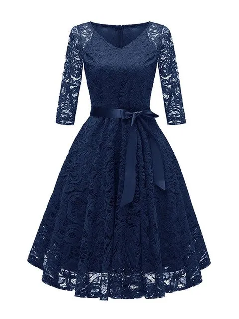 Elegant  V-neck Lace Evening Party Swing Dress
