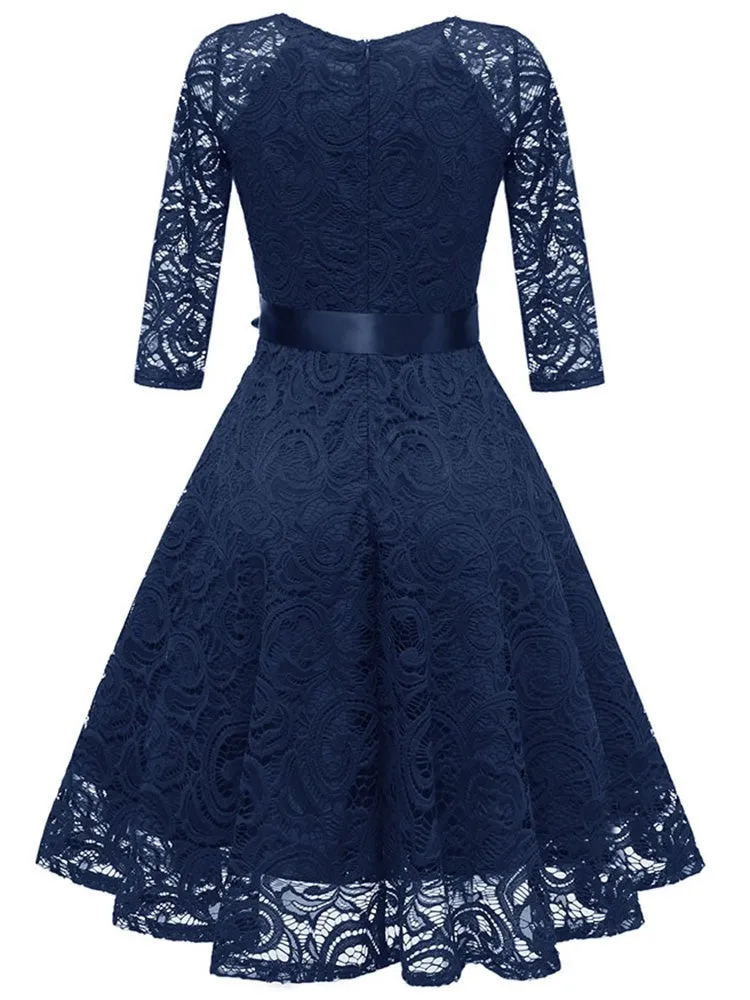 Elegant  V-neck Lace Evening Party Swing Dress