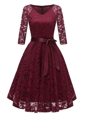 Elegant  V-neck Lace Evening Party Swing Dress