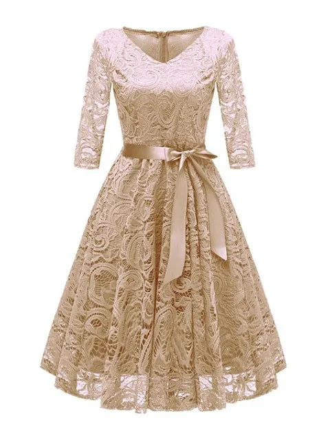 Elegant  V-neck Lace Evening Party Swing Dress
