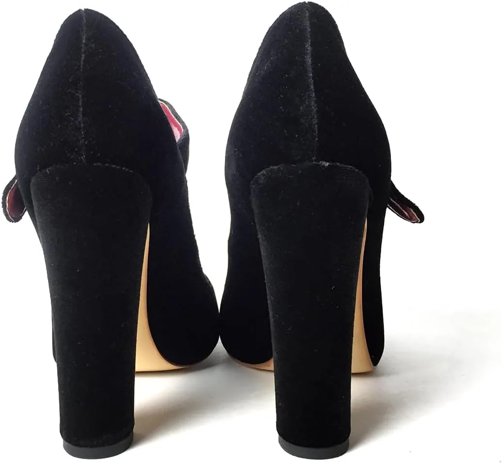 Elegant Women's Mary Jane Shoes Round Toe High Heels Pumps Block Heel Buckle Strap Black Vevlet for Ladies Party Work & Career