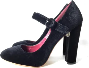 Elegant Women's Mary Jane Shoes Round Toe High Heels Pumps Block Heel Buckle Strap Black Vevlet for Ladies Party Work & Career