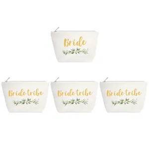 ELEGANTPARK Bride Tribe Gifts Set of 4 Wedding Gifts for Bride Tribe Cosmetic Bag Travel Makeup Bag for Women Bridal Shower Bachelorette Party Pouch Zipper Canvas