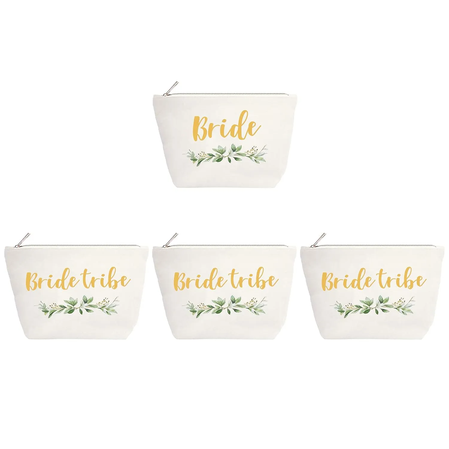 ELEGANTPARK Bride Tribe Gifts Set of 4 Wedding Gifts for Bride Tribe Cosmetic Bag Travel Makeup Bag for Women Bridal Shower Bachelorette Party Pouch Zipper Canvas