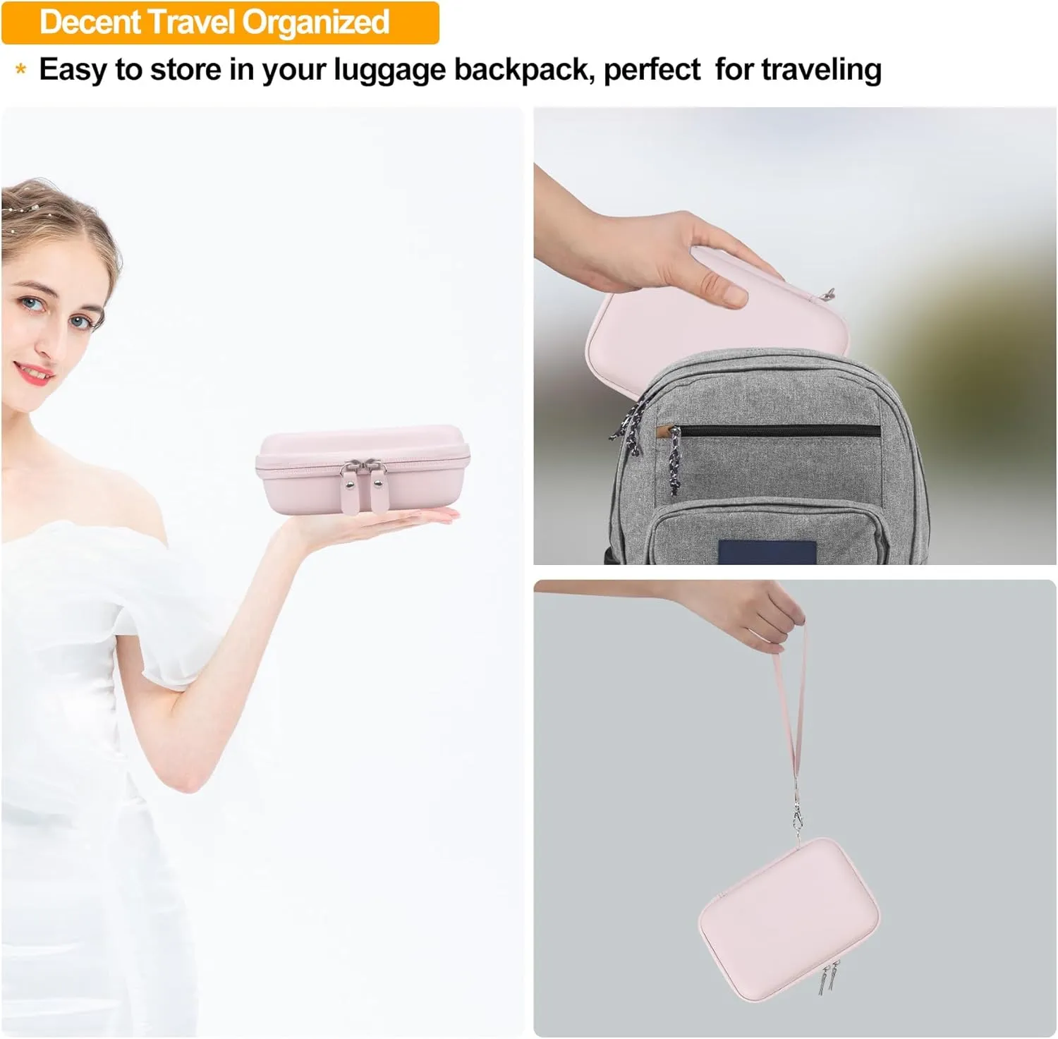 Elonbo Carrying Case Compatible with HUIJUTCHEN/Cabaro Wireless Mini Sticker Pocket Printer, Bluetooth Smart Portable Receipt Photo Printer Travel Bag, Inkless Thermal Printer Storage Holder, Pink