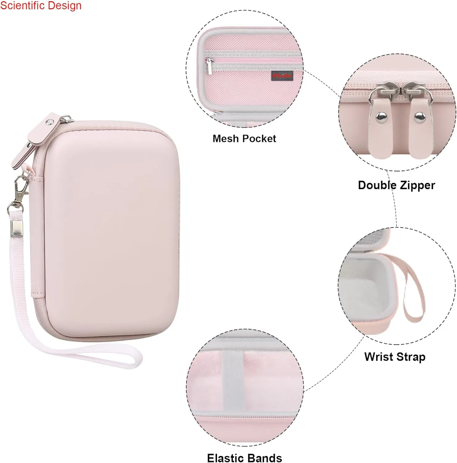 Elonbo Carrying Case Compatible with HUIJUTCHEN/Cabaro Wireless Mini Sticker Pocket Printer, Bluetooth Smart Portable Receipt Photo Printer Travel Bag, Inkless Thermal Printer Storage Holder, Pink