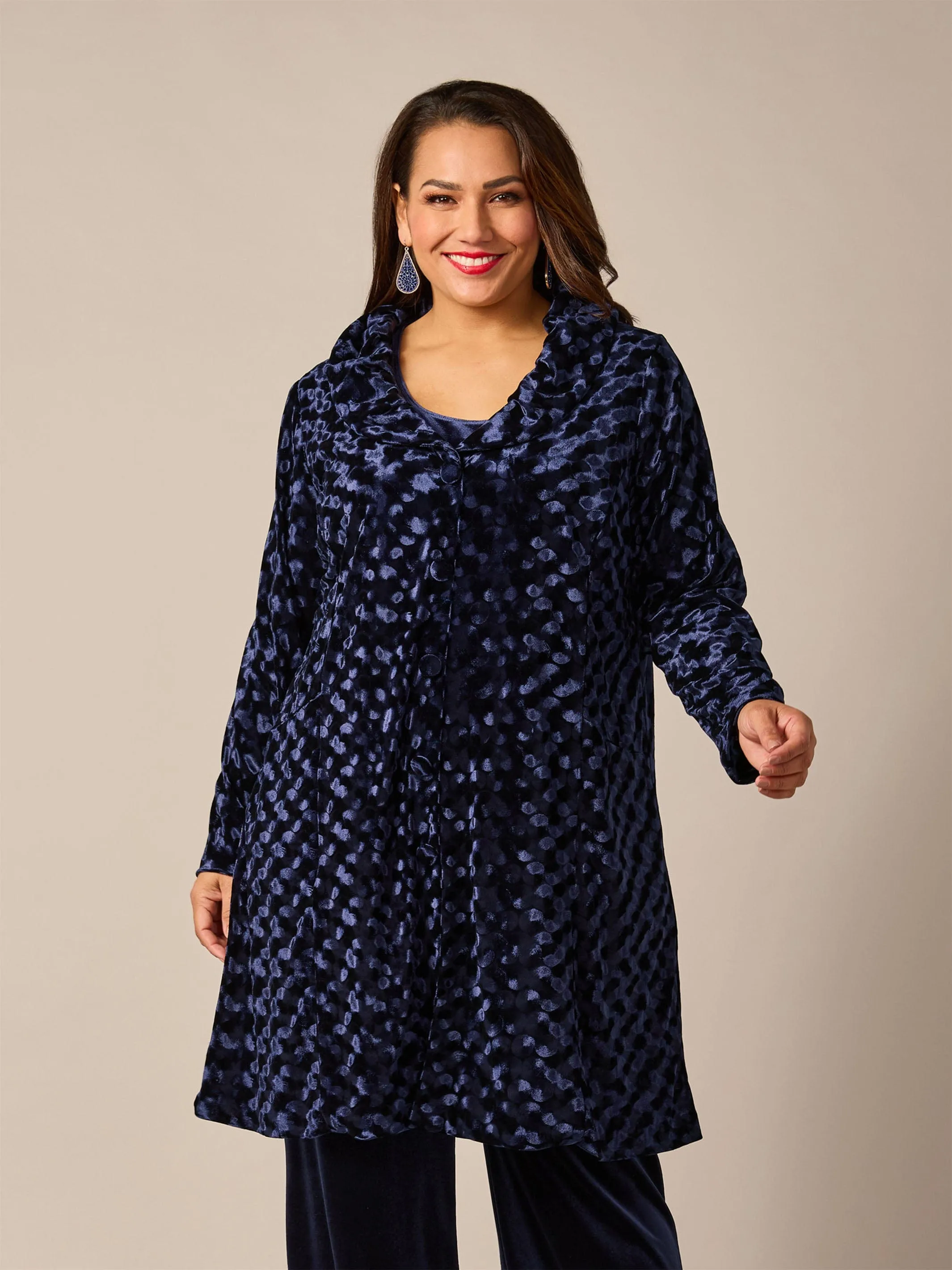 Embossed Longline Evening Jacket - Navy
