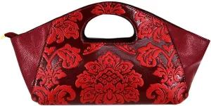 Embossing Floral Handbag Satchel Purse with Removable Strap Brown Womens Retro Shoulder Crossbody Tote