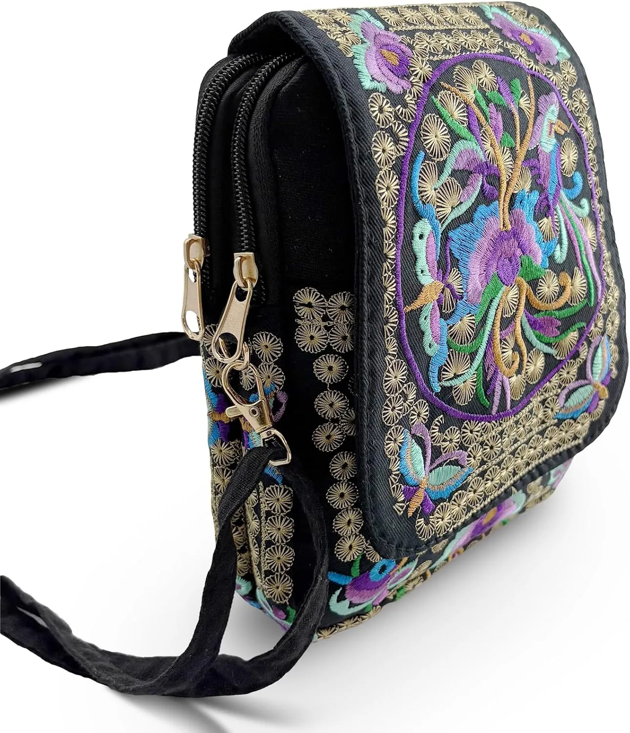 Embroidered Crossbody Bag Boho Ethnic Shoulder Bag Vintage Handmade Women Cellphone Pouch Small Handbag Coin Purse