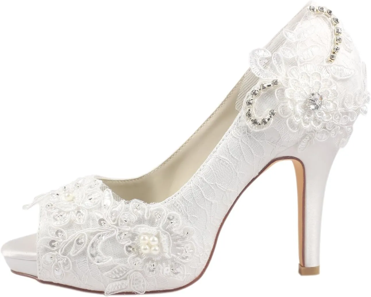 Emily Brida Lace Wedding Shoes Ivory Lace Peep Toe High Heel Bridal Shoes