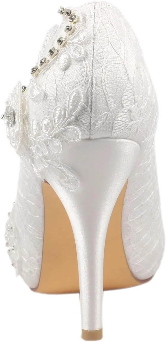 Emily Brida Lace Wedding Shoes Ivory Lace Peep Toe High Heel Bridal Shoes