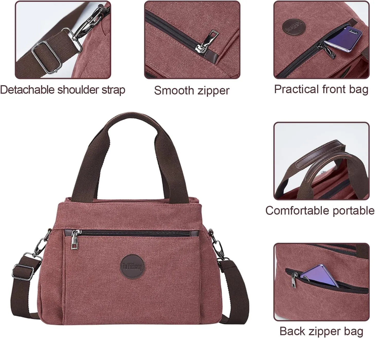 Emprier Women's Vintage Canvas Hobo Handbags Work Shoulder Crossbody Bag Tote Purses Multi-pocket Handbags