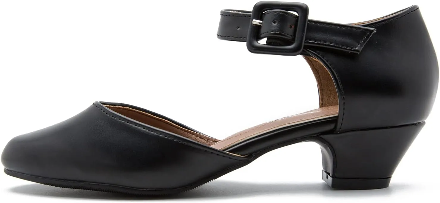 Enelauge Women's Ankle Strap Closed Toe Low Chunky Heel Dress Work Pumps