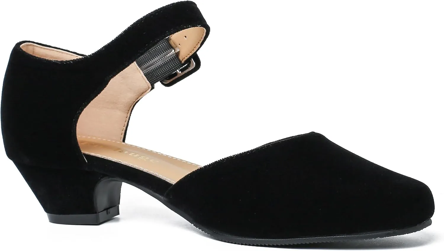 Enelauge Women's Closed Toe Low Block Heels Ankle Buckle Strap D'Orsay Pumps Comfortable Chunky Heel Dress Work Church Shoes