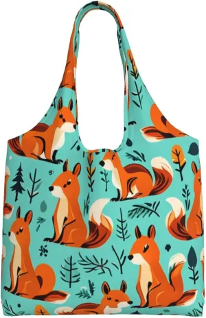 Energetic Squirrel Print Canvas Tote Bag for Women, Large Capacity Casual Shoulder Handbags for Work Travel Shopping
