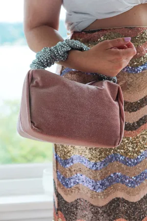Estela Blush Velvet Top Handle Bag