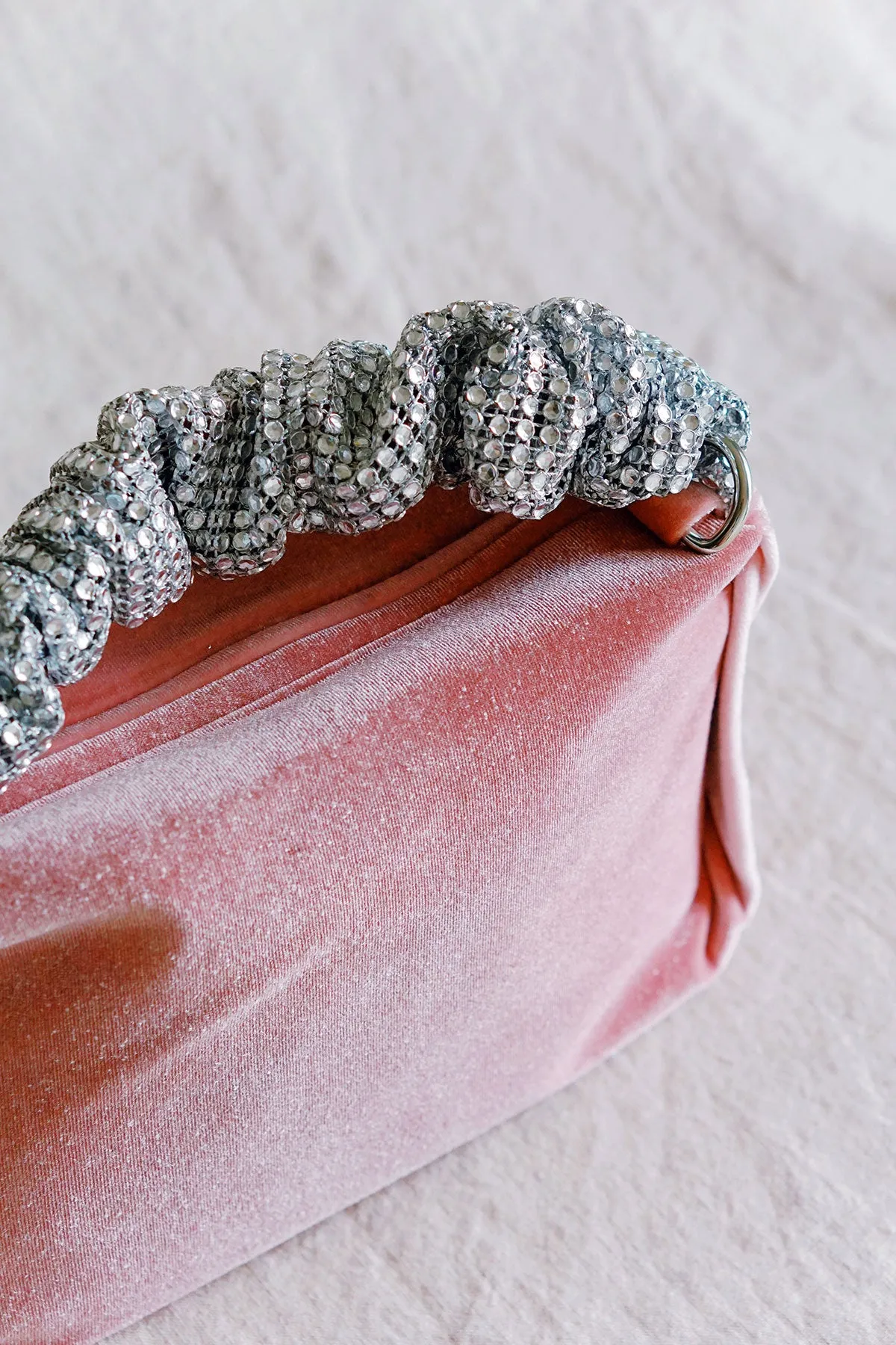 Estela Blush Velvet Top Handle Bag