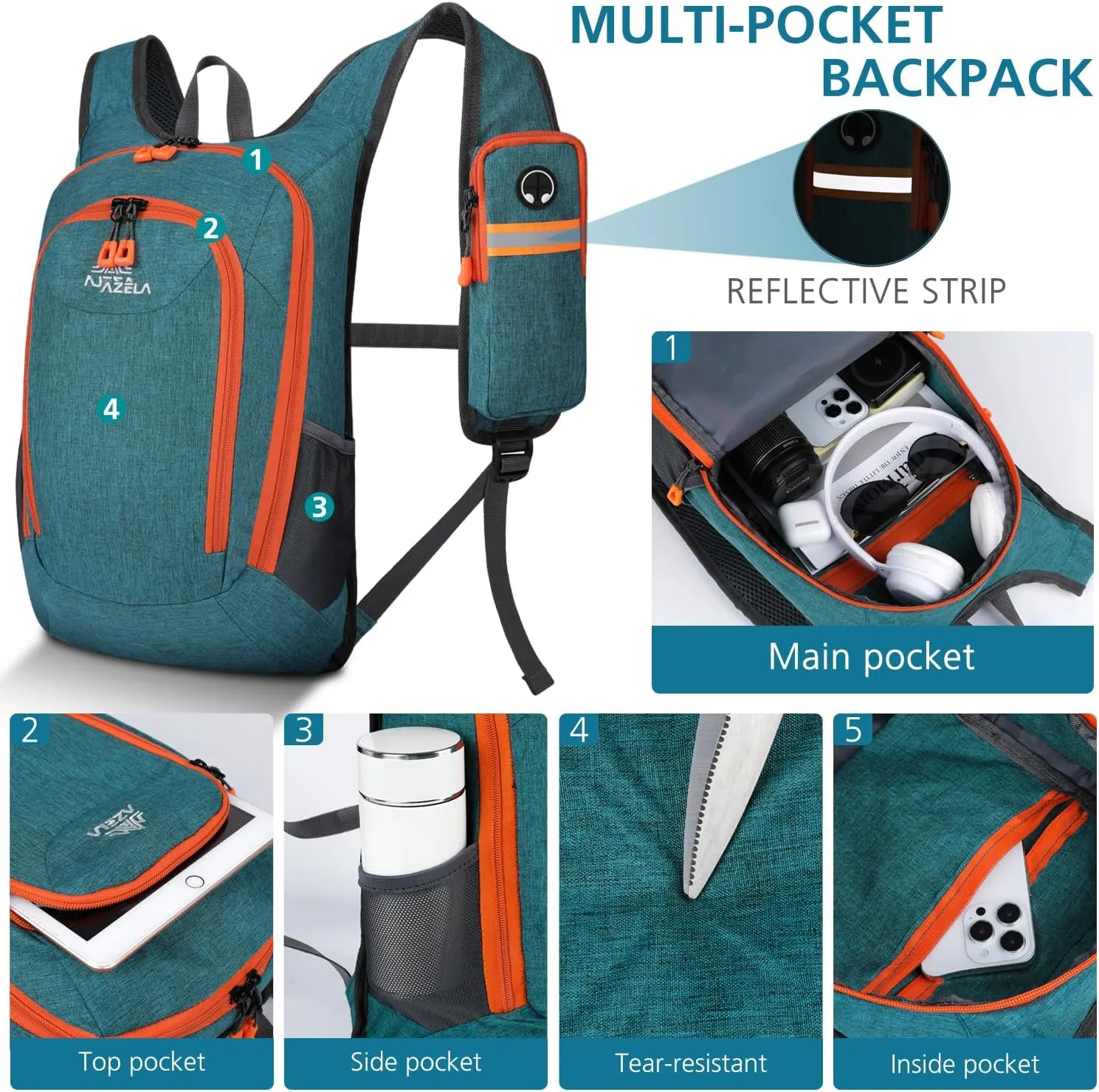 Esup 15L Small Hiking Backpack Foldable Lightweight Travel Day Pack Packable Camping Backpack for Women Men (Green)