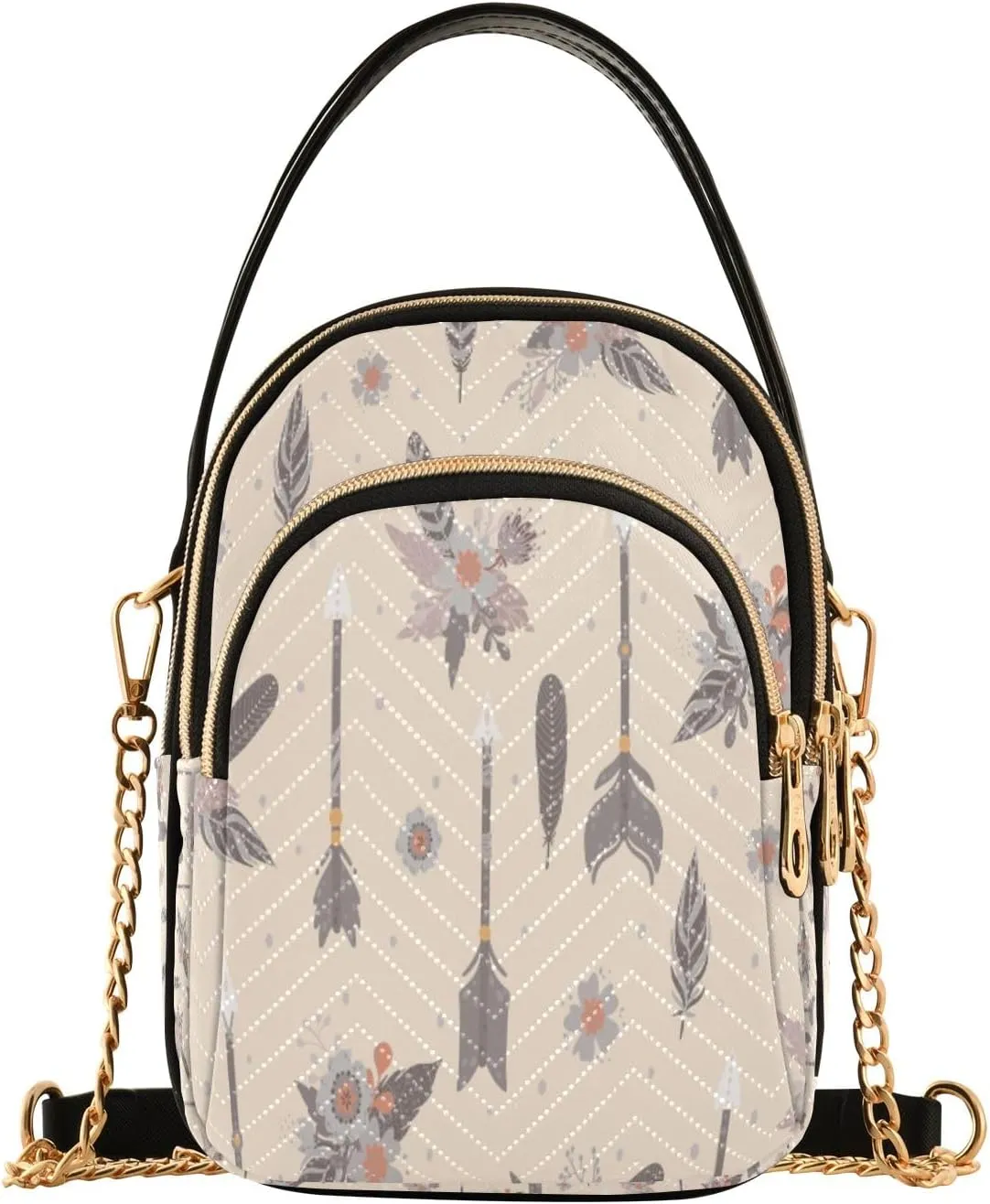 Ethnic Feathers and Arrows Crossbody Handbags for Women Casual Leather Shoulder Phone Purse