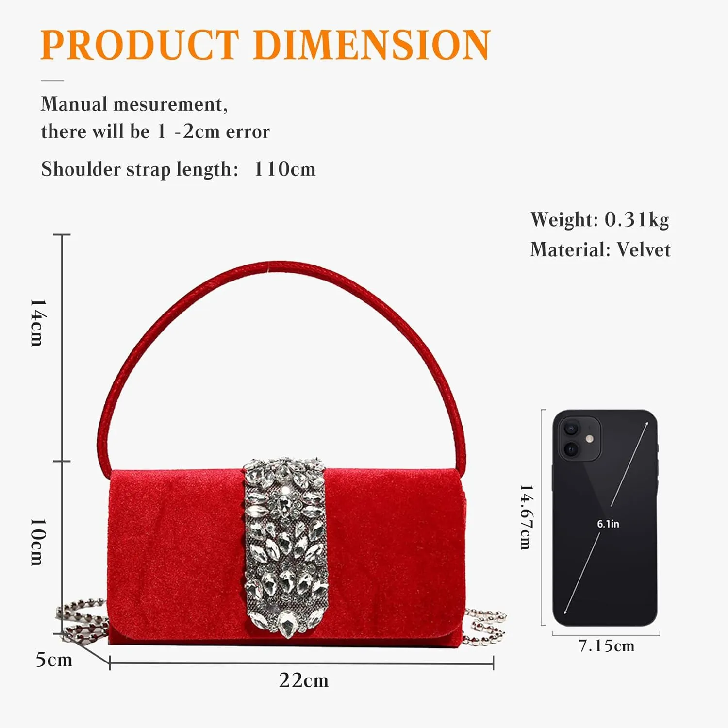 Evening Bag for Women Rhinestone Clutch Bag Sparkly Crystal Handbag Bridal Wedding Purse Glitter Shoulder Bag
