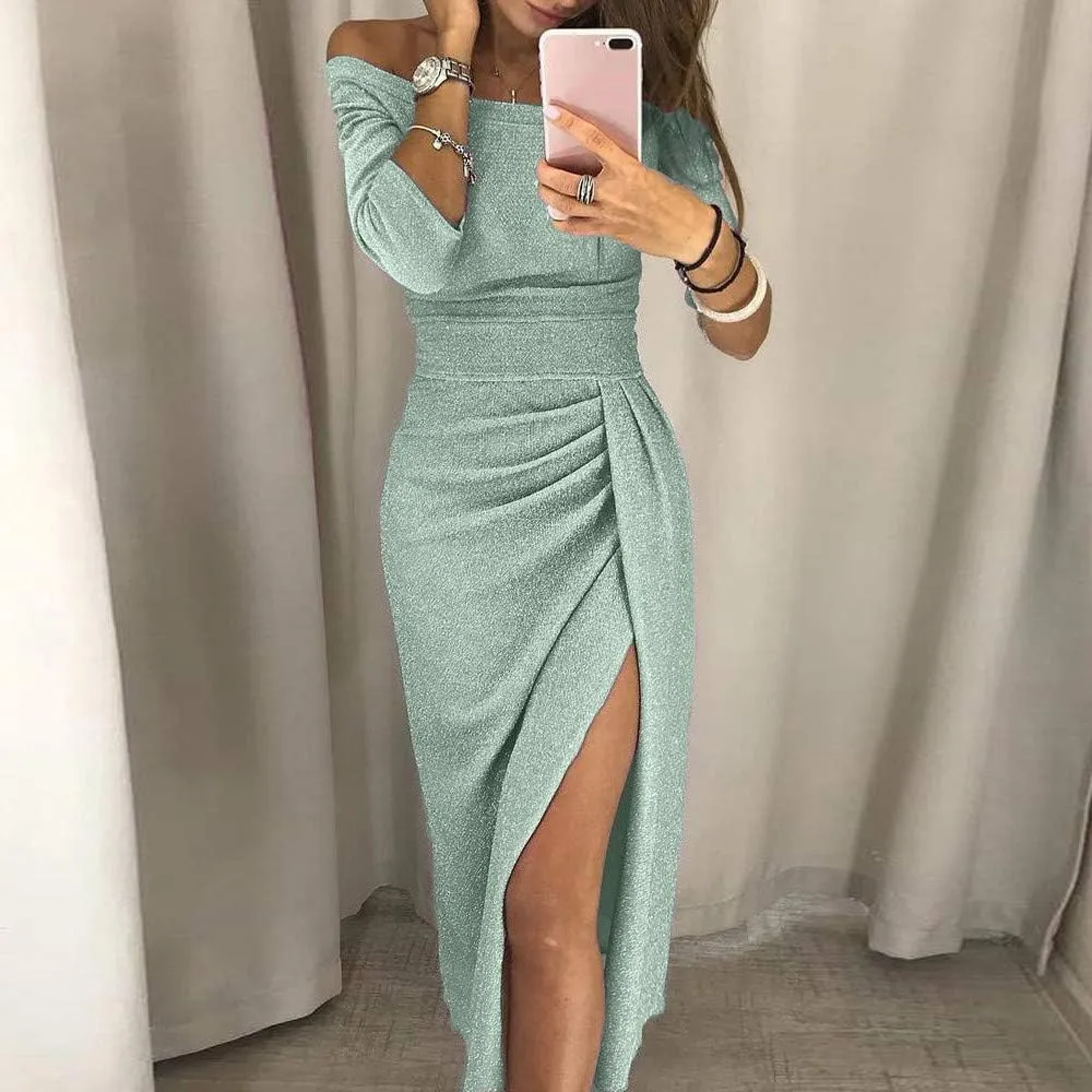 Evening Dresses for Women Elegant Long Sleeve Sequin Mini Dresses Sexy Ruched Bodycon Sparkly Glitter Cocktail Party Dresses