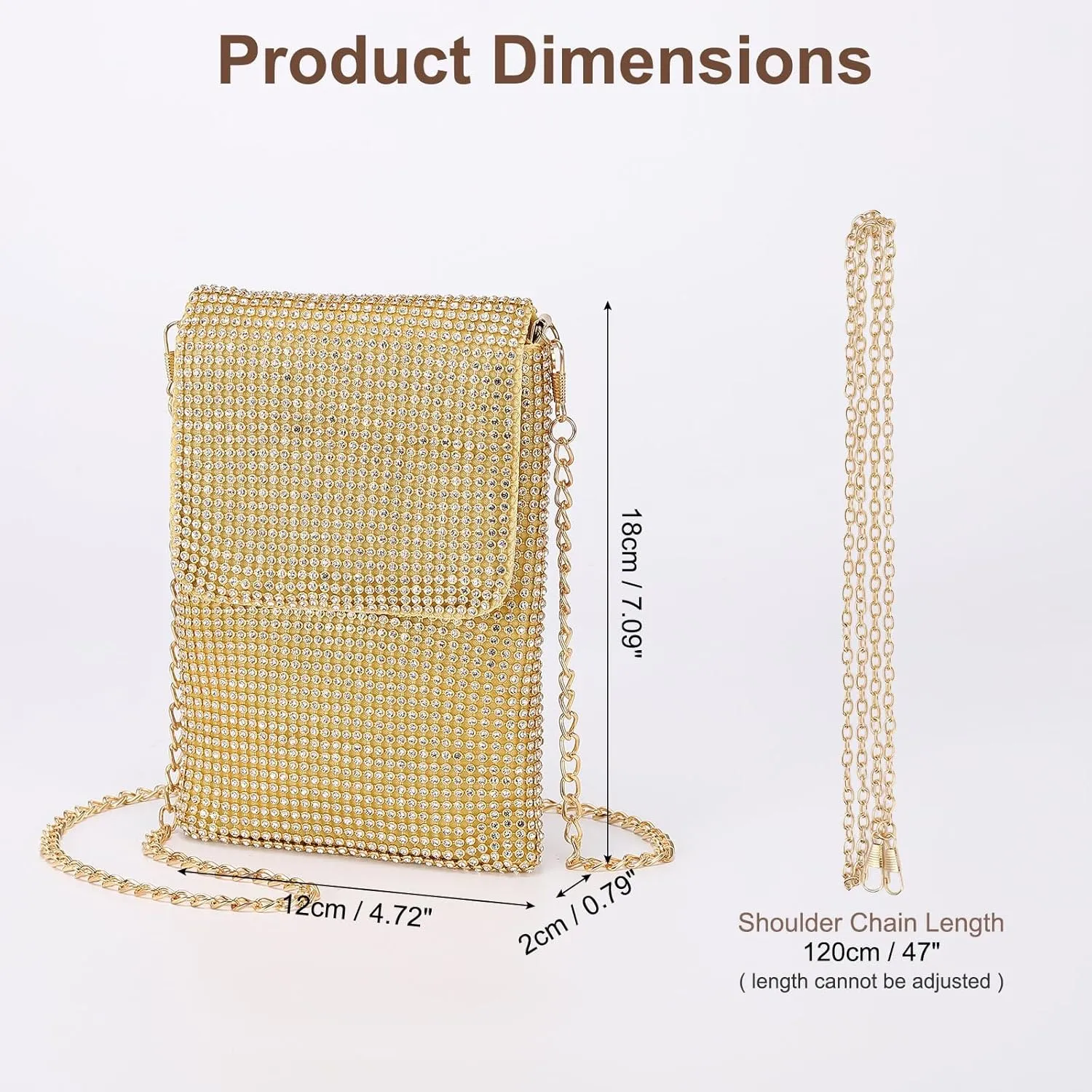 Evening Handbags Clutch Purses for Women, Crossbody Bag Crystal Rhinestone Purse Shoulder Bag Sparkly for Wedding Party Gold