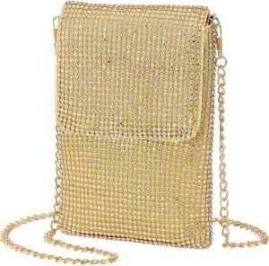 Evening Handbags Clutch Purses for Women, Crossbody Bag Crystal Rhinestone Purse Shoulder Bag Sparkly for Wedding Party Gold