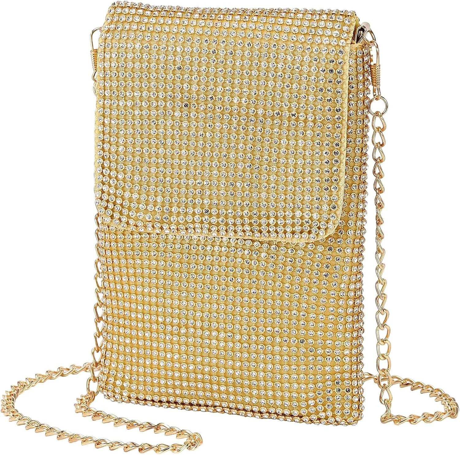 Evening Handbags Clutch Purses for Women, Crossbody Bag Crystal Rhinestone Purse Shoulder Bag Sparkly for Wedding Party Gold