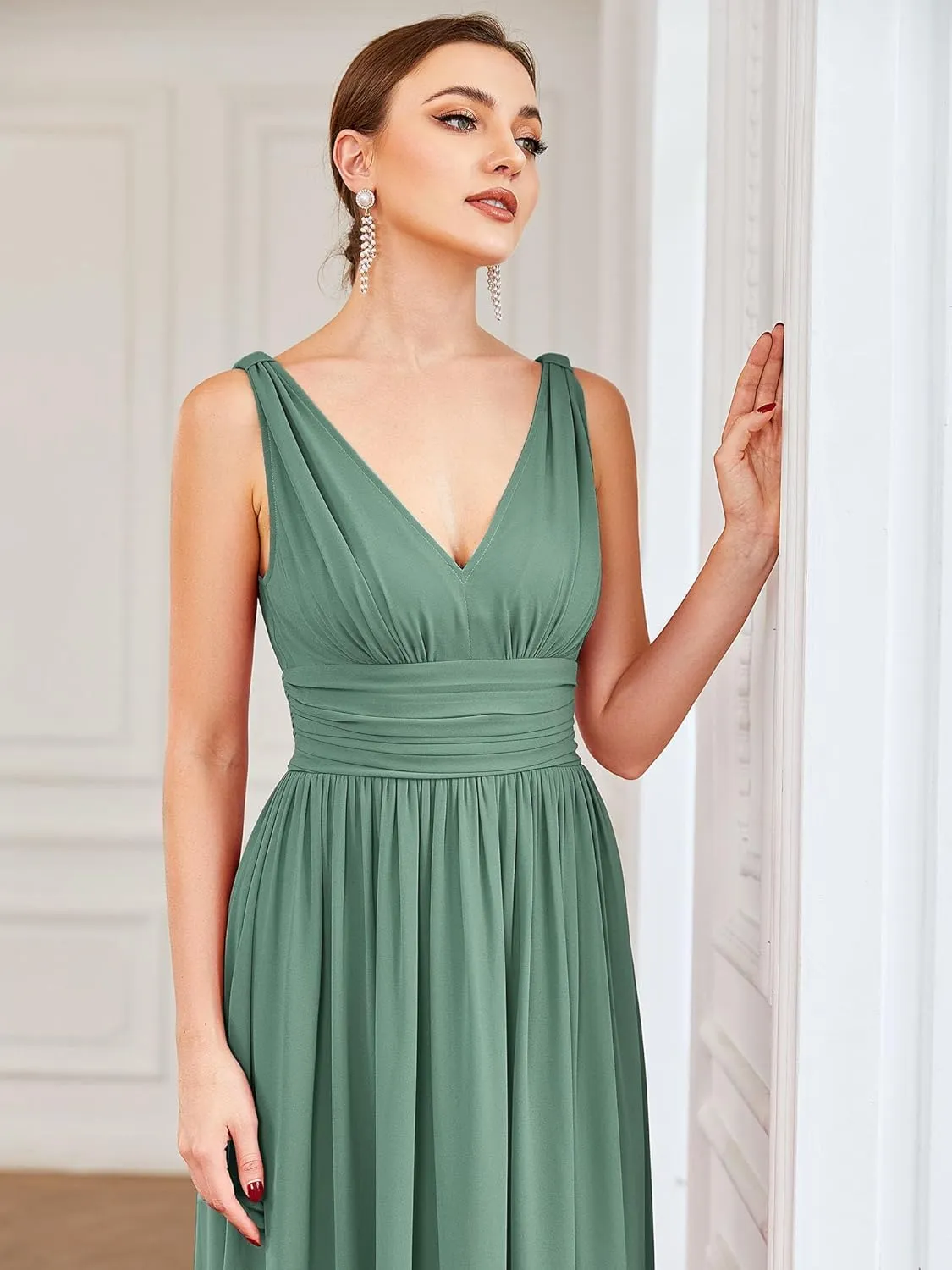 Ever-Pretty Womens Bridesmaid Dress V-Neck Sleeveless A Line Chiffon Floor Length Formal Dress 09016