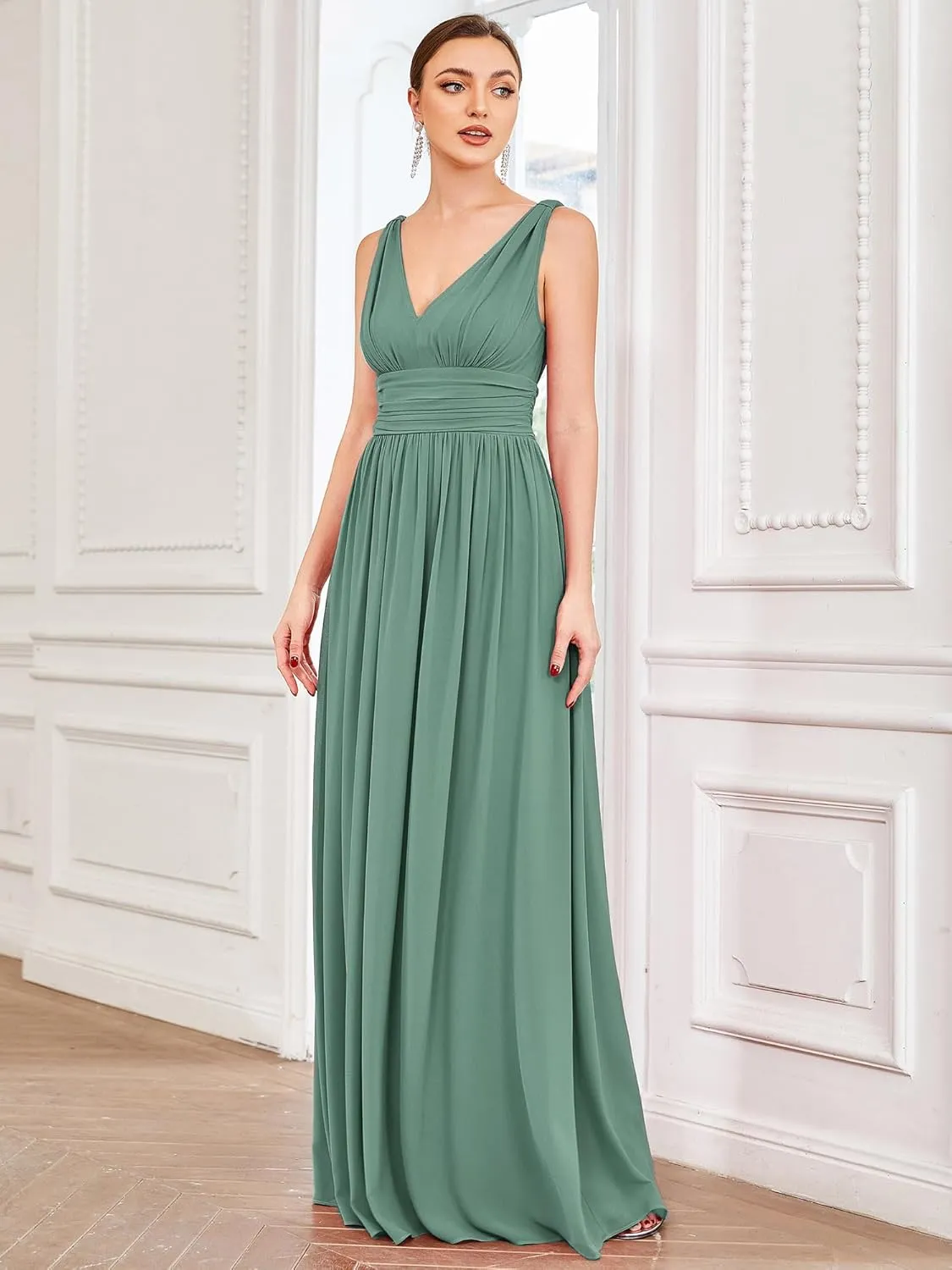 Ever-Pretty Womens Bridesmaid Dress V-Neck Sleeveless A Line Chiffon Floor Length Formal Dress 09016