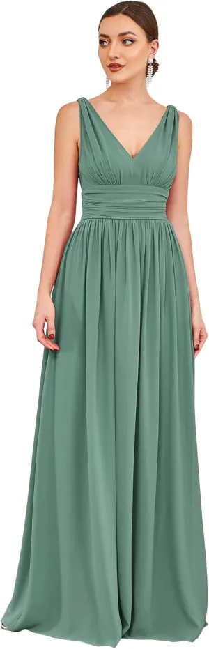 Ever-Pretty Womens Bridesmaid Dress V-Neck Sleeveless A Line Chiffon Floor Length Formal Dress 09016